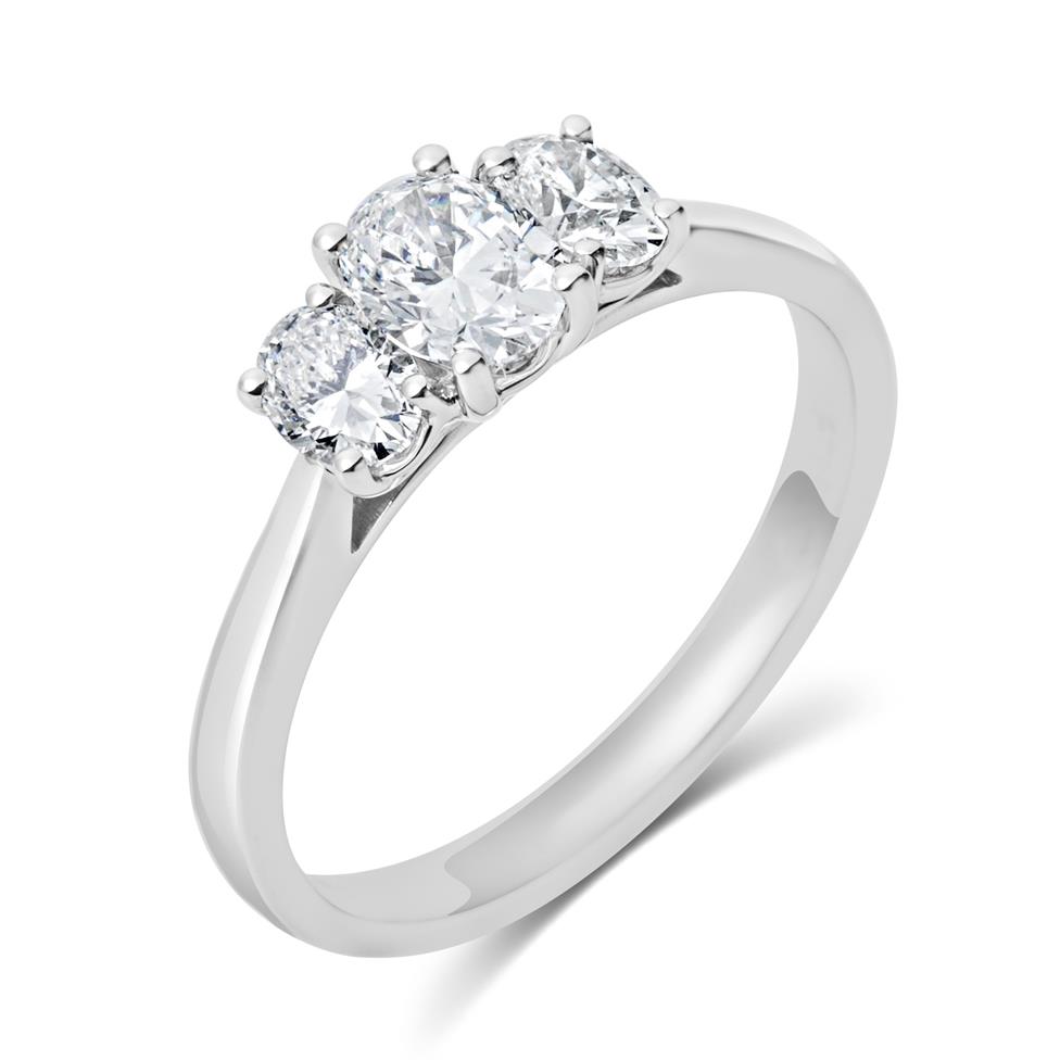Platinum Oval Diamond Three Stone Engagement Ring 0.80ct Thumbnail Image 0
