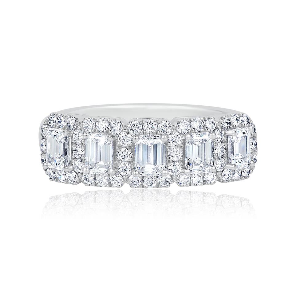 Odyssey 18ct White Gold Emerald Cut and Round Diamond Dress Ring 1.40ct Thumbnail Image 5