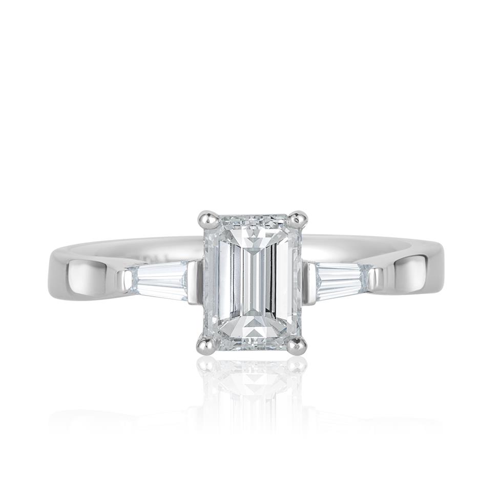 Platinum Emerald Cut and Baguette Cut Diamond Three Stone Engagement Ring 1.22ct Thumbnail Image 1