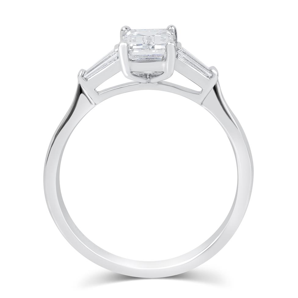 Platinum Emerald Cut and Baguette Cut Diamond Three Stone Engagement Ring 1.22ct Thumbnail Image 2