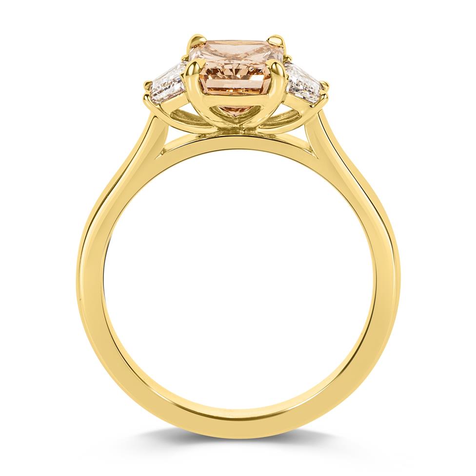 18ct Yellow Gold Radiant Champagne Three Stone Ring Thumbnail Image 2