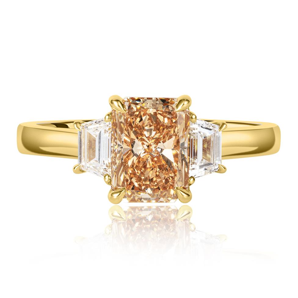 18ct Yellow Gold Radiant Champagne Three Stone Ring Thumbnail Image 1