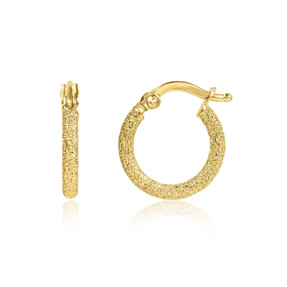 18ct Yellow Gold Shimmer Finish Hoop Earrings 14mm Thumbnail Image 0