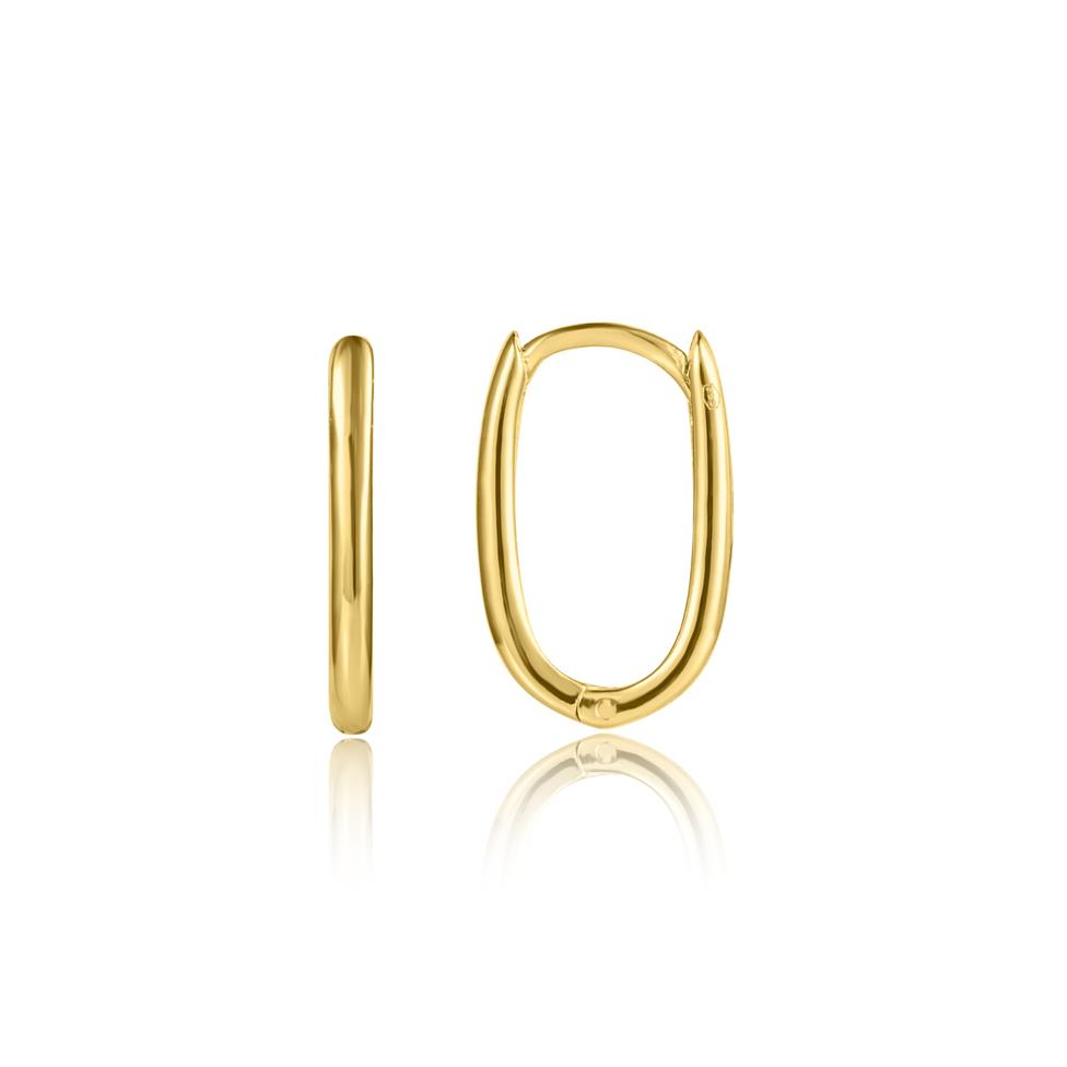 18ct Yellow Gold Oblong Hoop Earrings Thumbnail Image 0