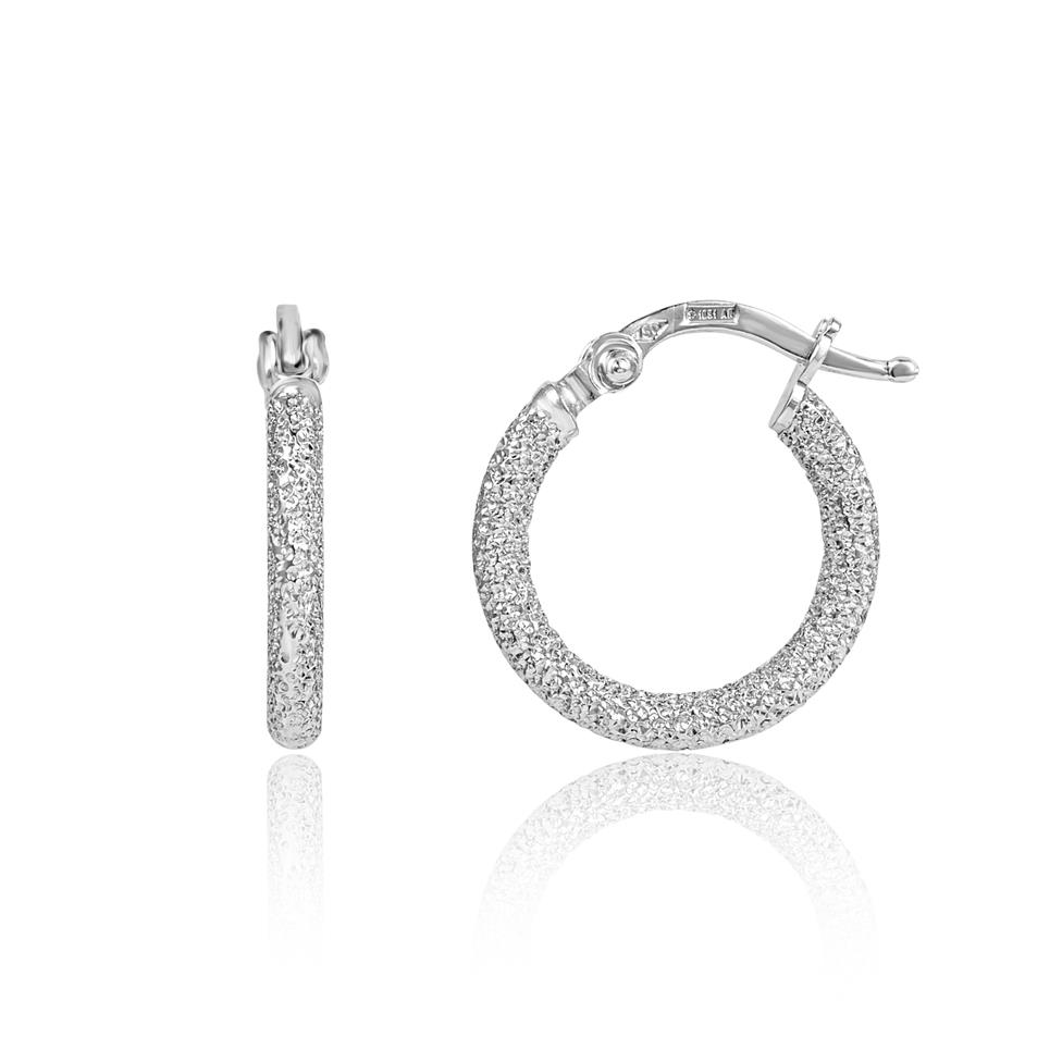 18ct White Gold Shimmer Finish Hoop Earrings 14mm Thumbnail Image 0