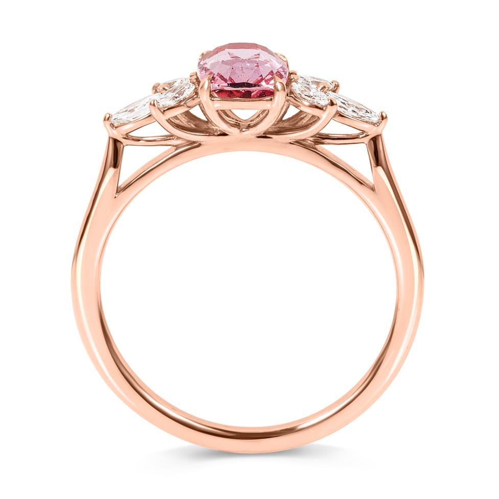 18ct Rose Gold Cushion Padparadscha Sapphire and Diamond Ring Thumbnail Image 3
