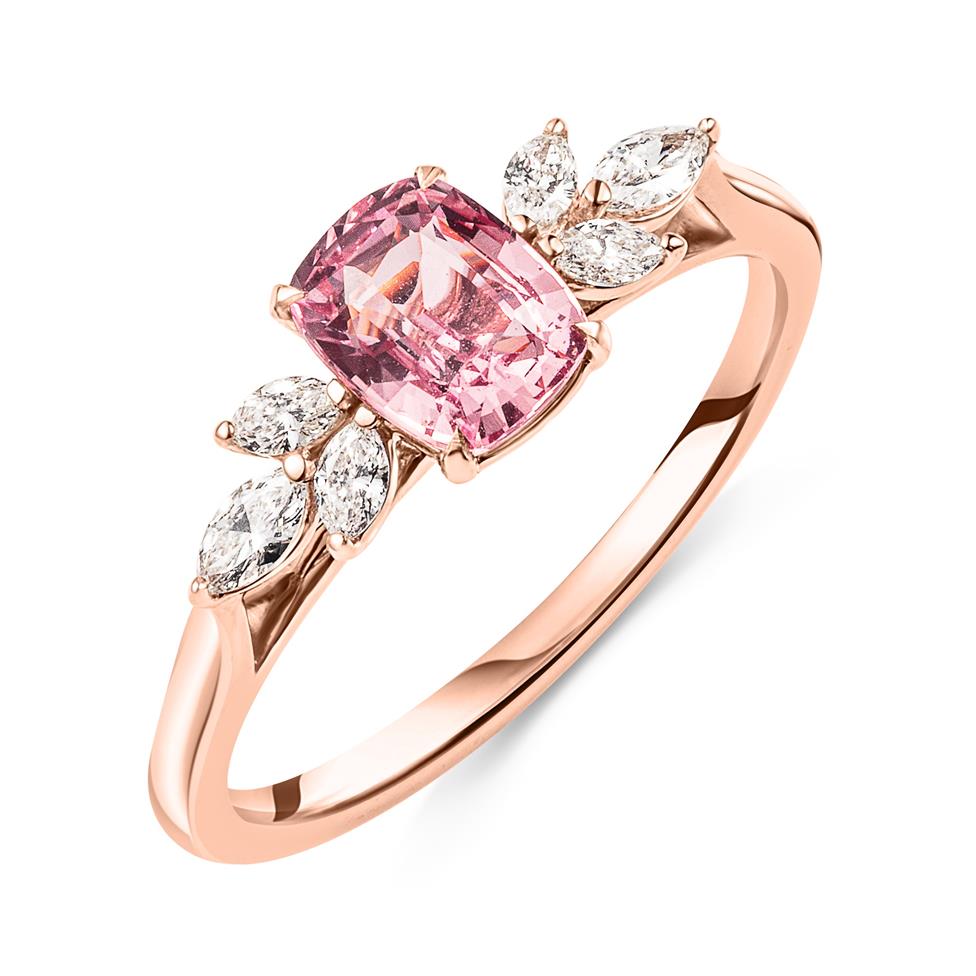 18ct Rose Gold Cushion Padparadscha Sapphire and Diamond Ring Thumbnail Image 0