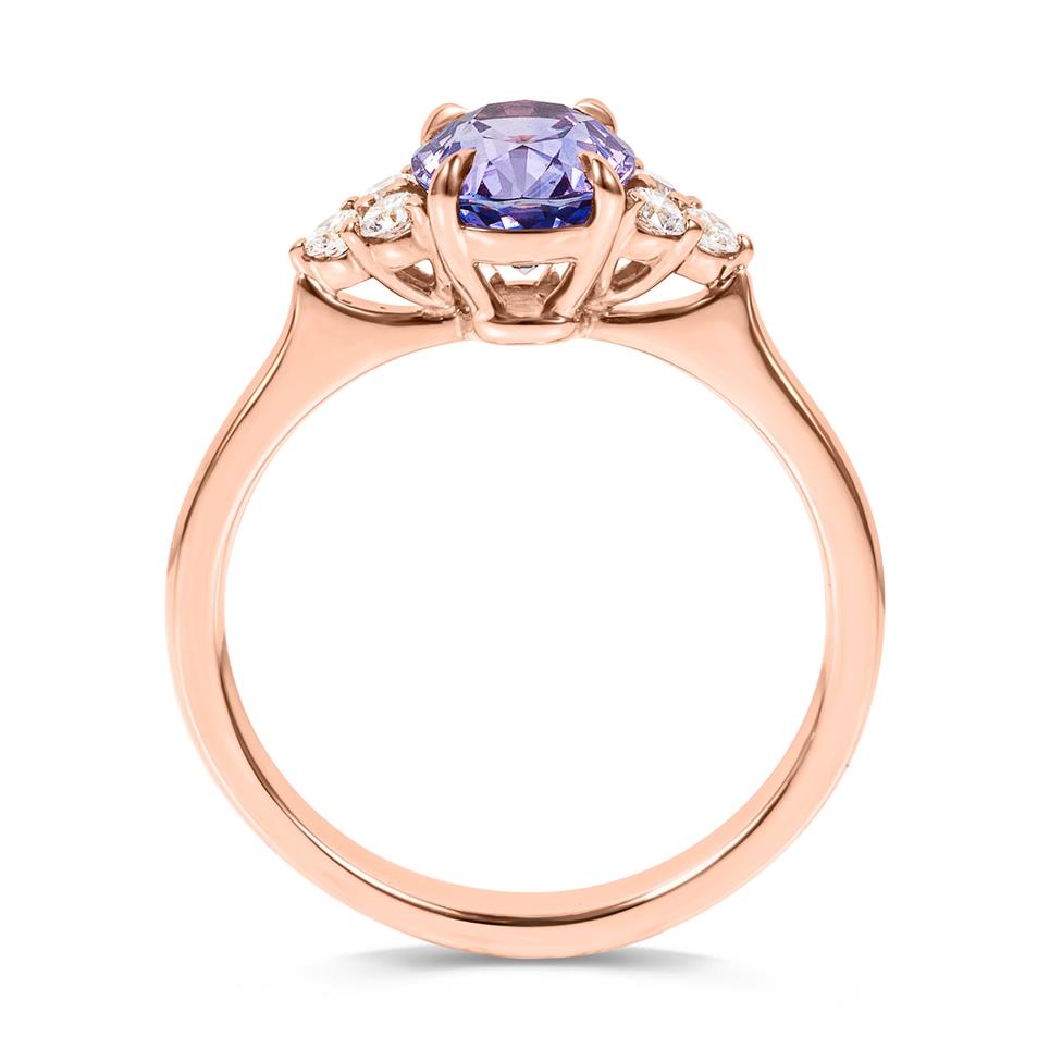 18ct Rose Gold Oval Violet Sapphire and Diamond Ring Thumbnail Image 3