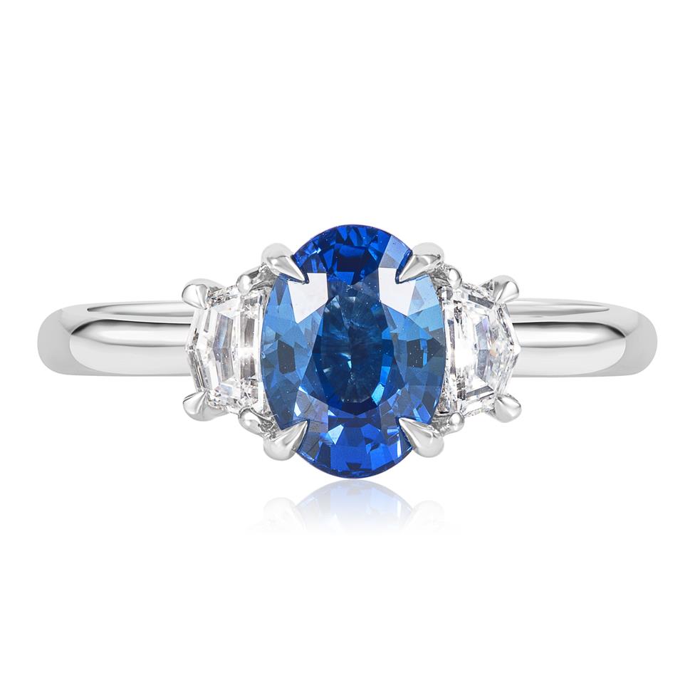 Platinum Sapphire and Cadillac Cut Diamond Three Stone Ring  Thumbnail Image 2