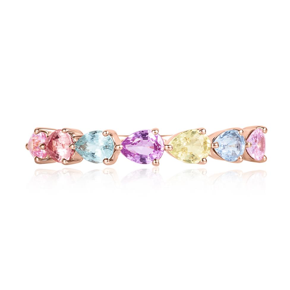 Petal 18ct Rose Gold Pastel Pear Sapphire Eternity Ring Thumbnail Image 2