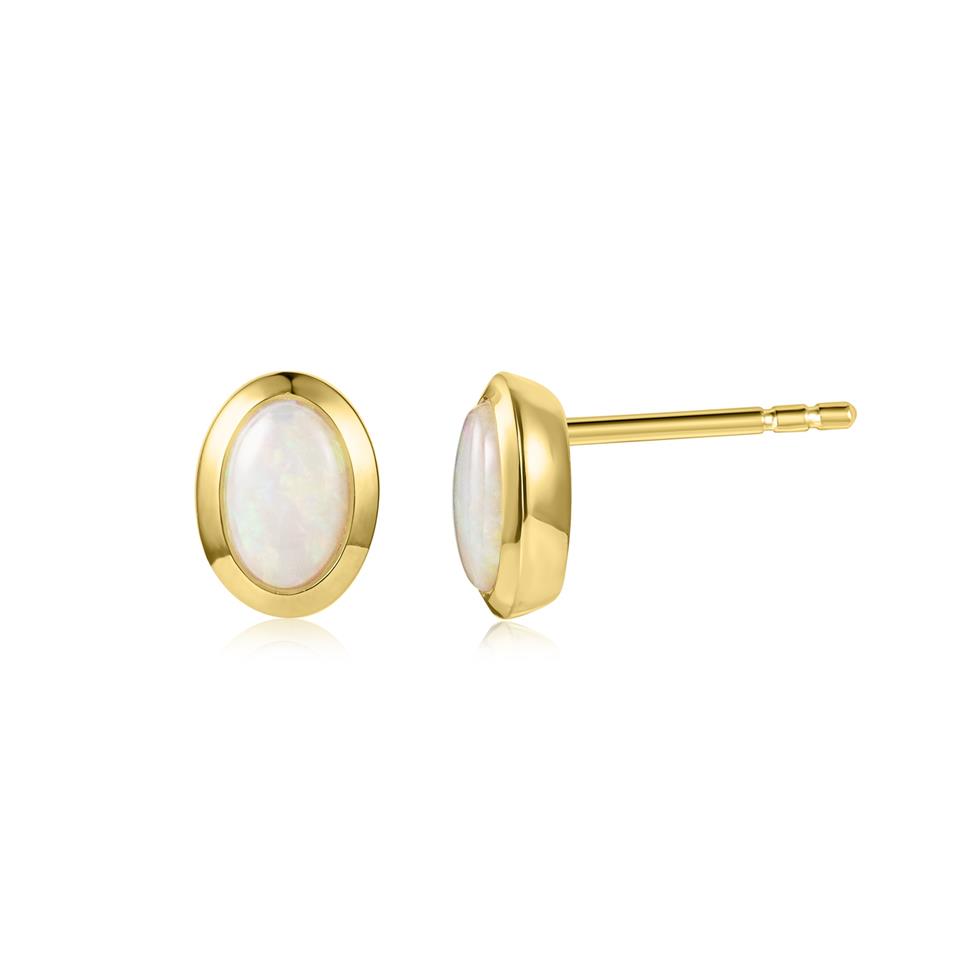 18ct Yellow Gold Oval Opal Earrings Thumbnail Image 0