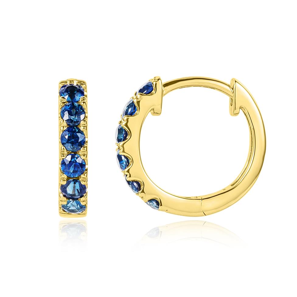 18ct Yellow Gold Sapphire Huggie Hoop Earrings Thumbnail Image 0