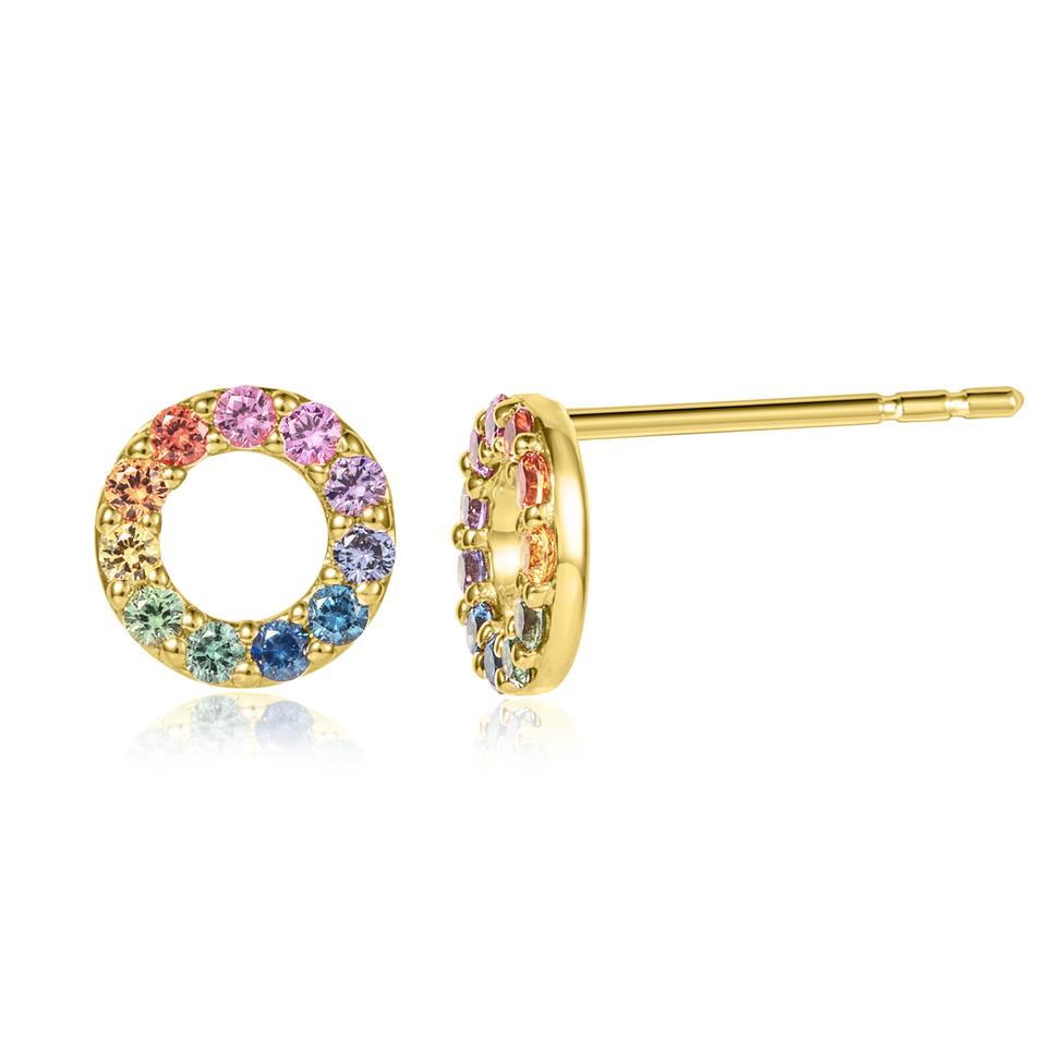 Samba 18ct Yellow Gold Rainbow Sapphire Circle Earrings Thumbnail Image 0