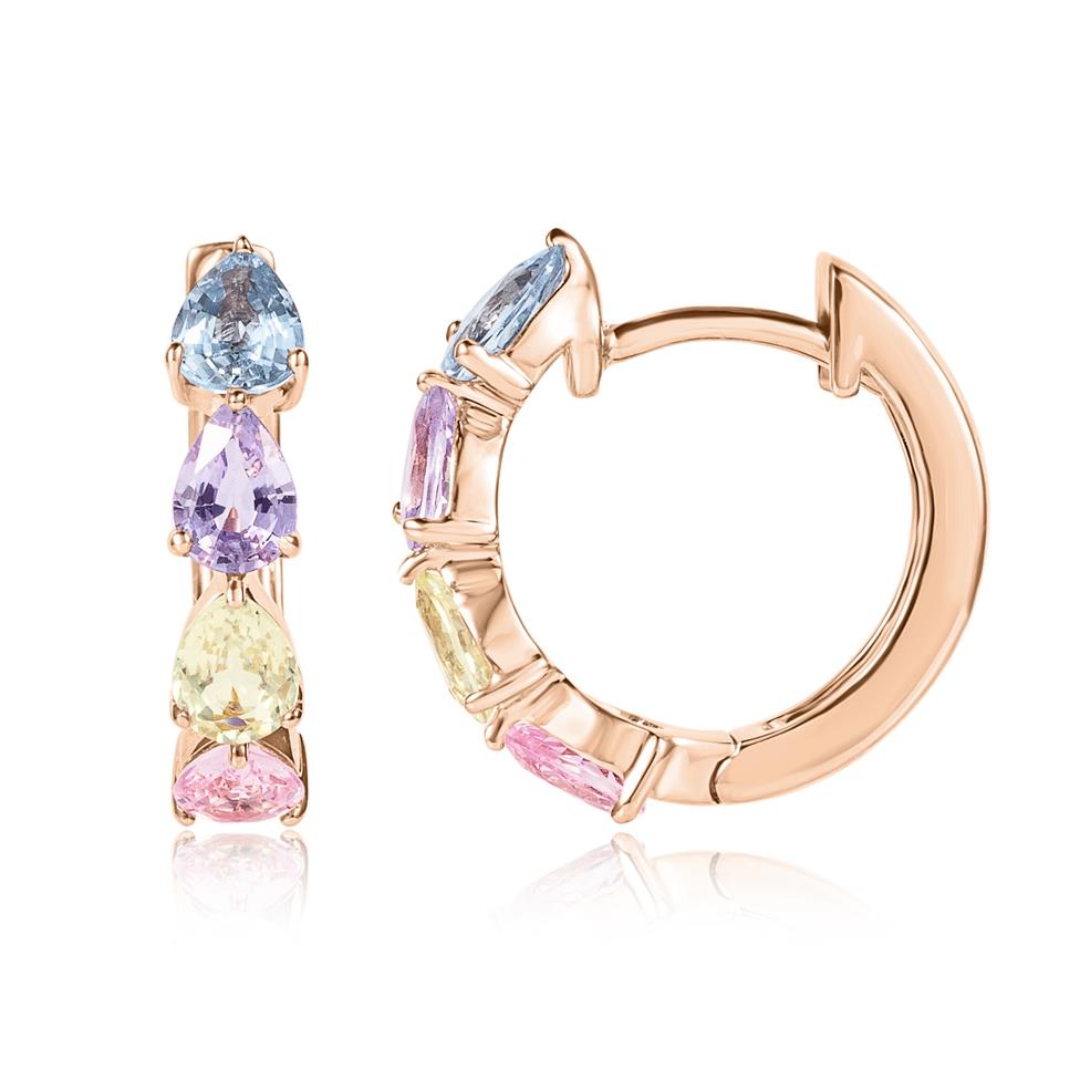 Petal 18ct Rose Gold Pear Sapphire Hoop Earrings Thumbnail Image 0