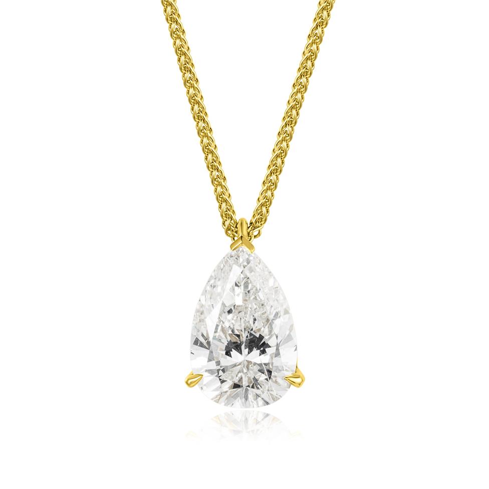 18ct Yellow Gold Pear Diamond Solitaire Necklace 3.73ct Thumbnail Image 0