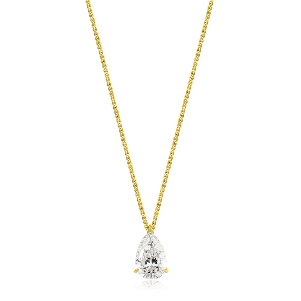 18ct Yellow Gold Pear Diamond Solitaire Necklace 3.73ct Thumbnail Image 2