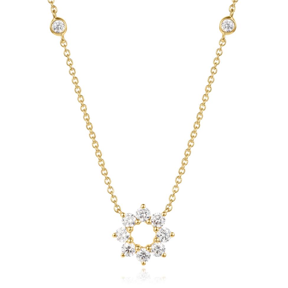 18ct Yellow Gold Diamond Flower Circle Necklace Thumbnail Image 0