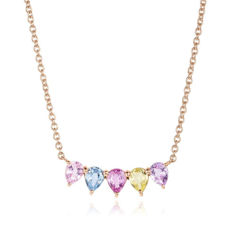 Petal 18ct Rose Gold Pastel Pear Sapphire Curved Necklace Thumbnail Image 0