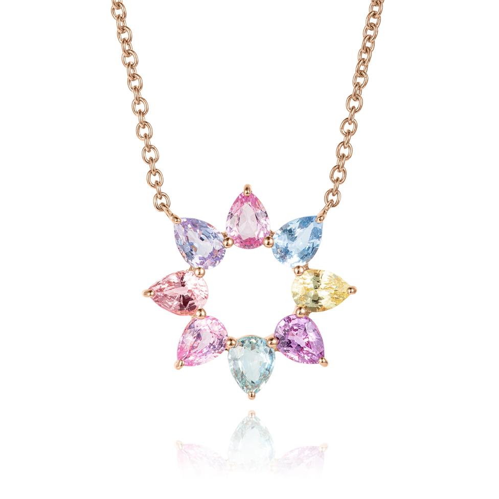 Petal 18ct Rose Gold Pastel Pear Sapphire Flower Necklace Thumbnail Image 0