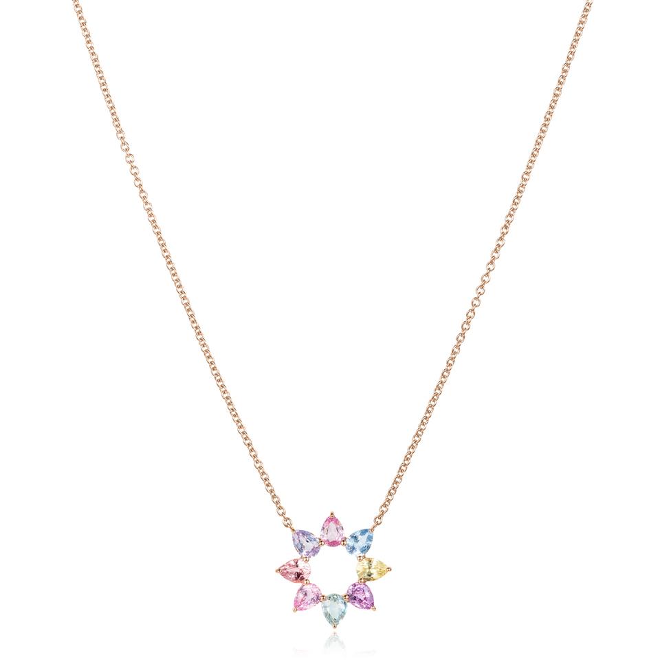 Petal 18ct Rose Gold Pastel Pear Sapphire Flower Necklace Thumbnail Image 2
