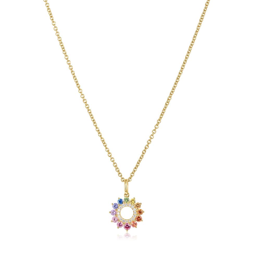 Samba 18ct Yellow Gold Rainbow Sapphire and Diamond Circle Pendant Thumbnail Image 1