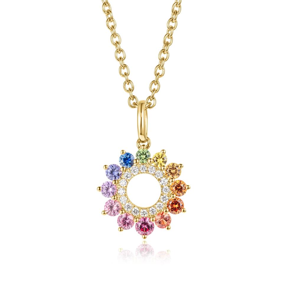 Samba 18ct Yellow Gold Rainbow Sapphire and Diamond Circle Pendant Thumbnail Image 0