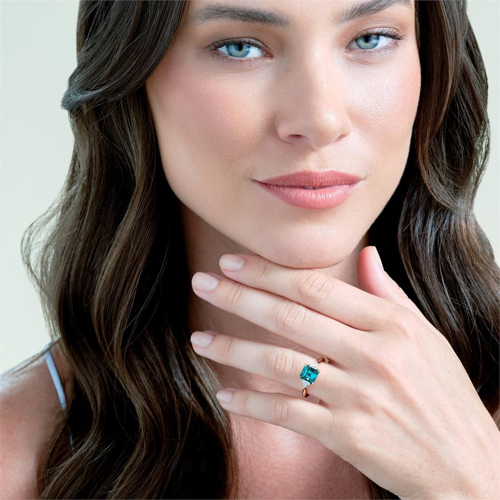 18ct Rose Gold Teal Tourmaline and Diamond Ring Thumbnail Image 4