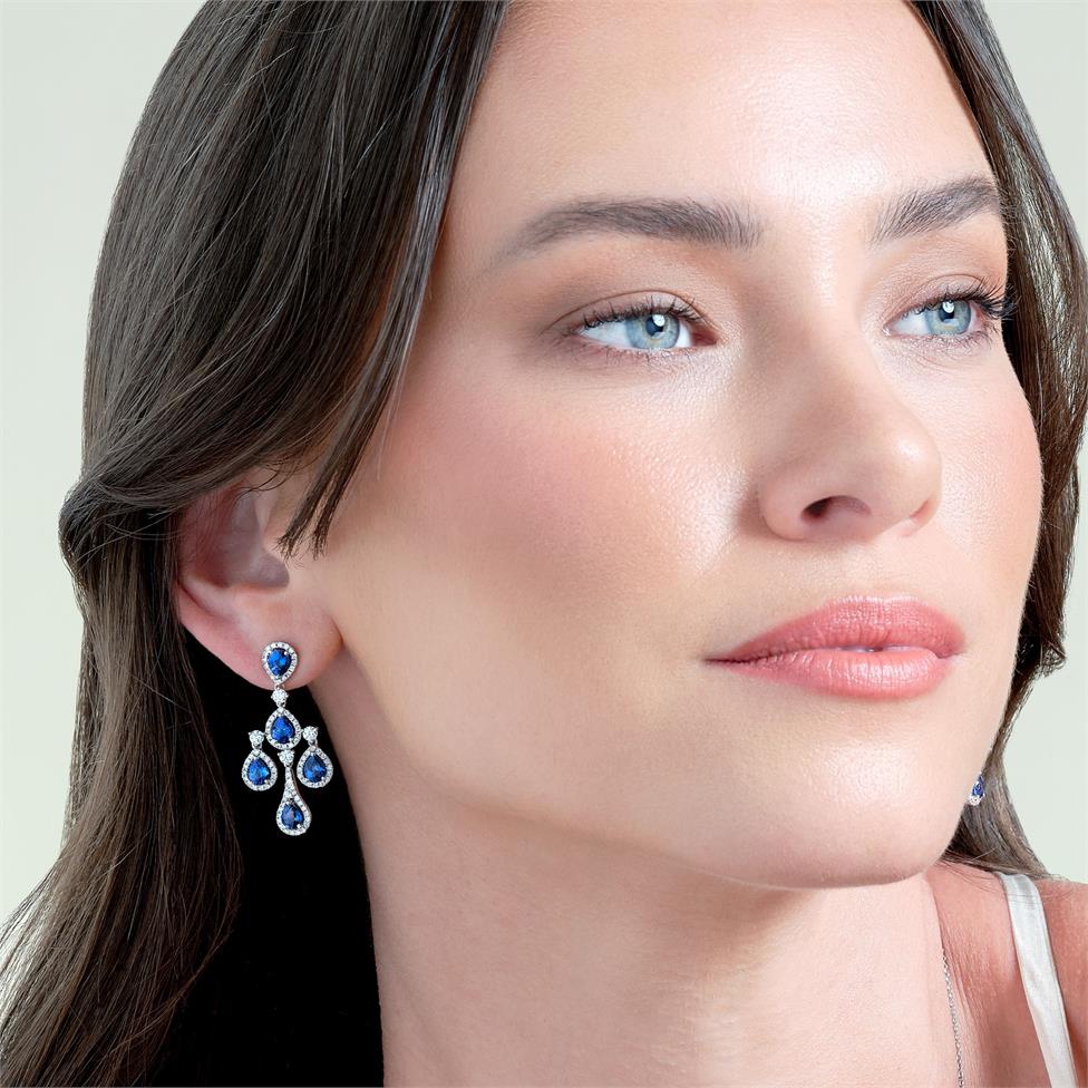 18ct White Gold Sapphire and Diamond Chandelier Earrings Thumbnail Image 1