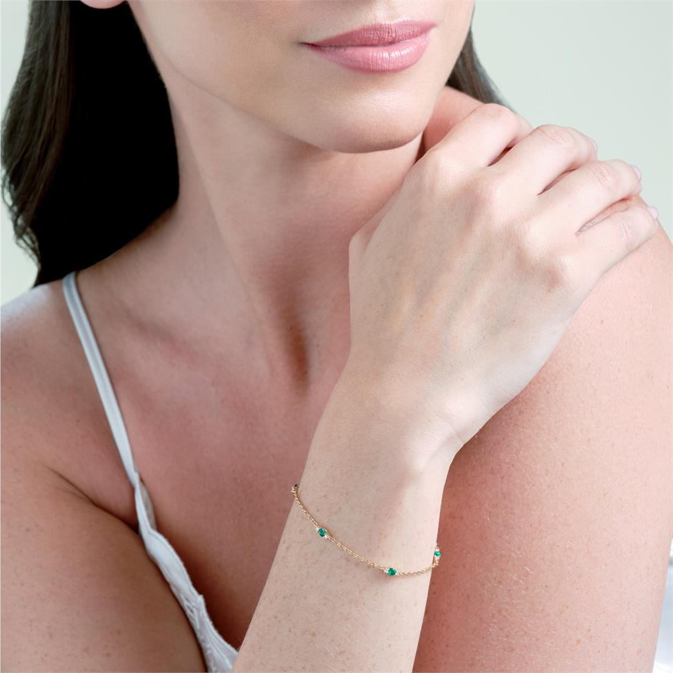 18ct Yellow Gold Emerald and Diamond Station Bracelet Thumbnail Image 3