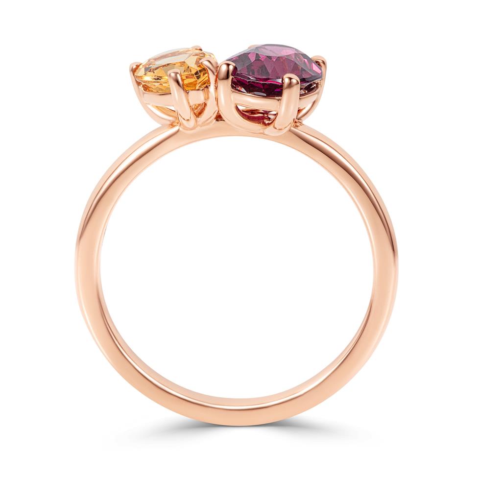 Toi Et Moi 18ct Rose Gold Citrine and Rhodolite Cocktail Ring Thumbnail Image 3