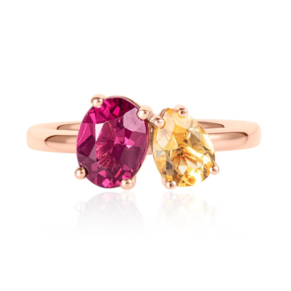 Toi Et Moi 18ct Rose Gold Citrine and Rhodolite Cocktail Ring Thumbnail Image 2