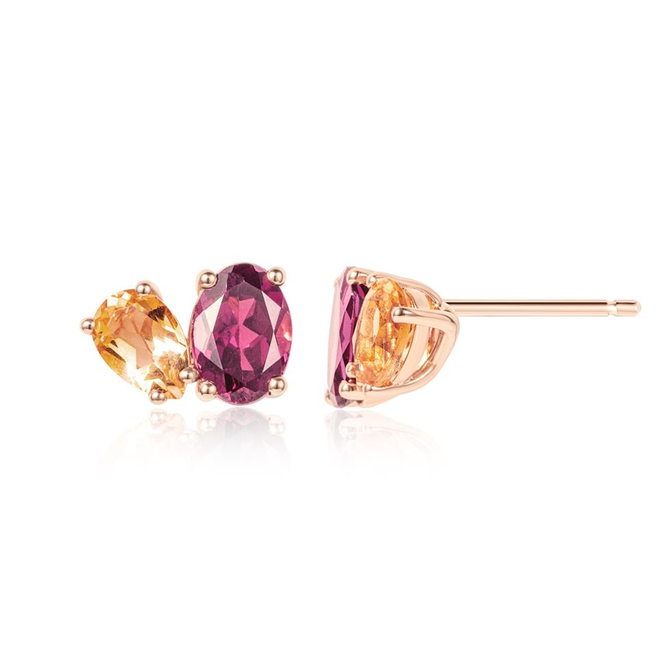 Toi Et Moi 18ct Rose Gold Citrine and Rhodolite Earrings Thumbnail Image 0
