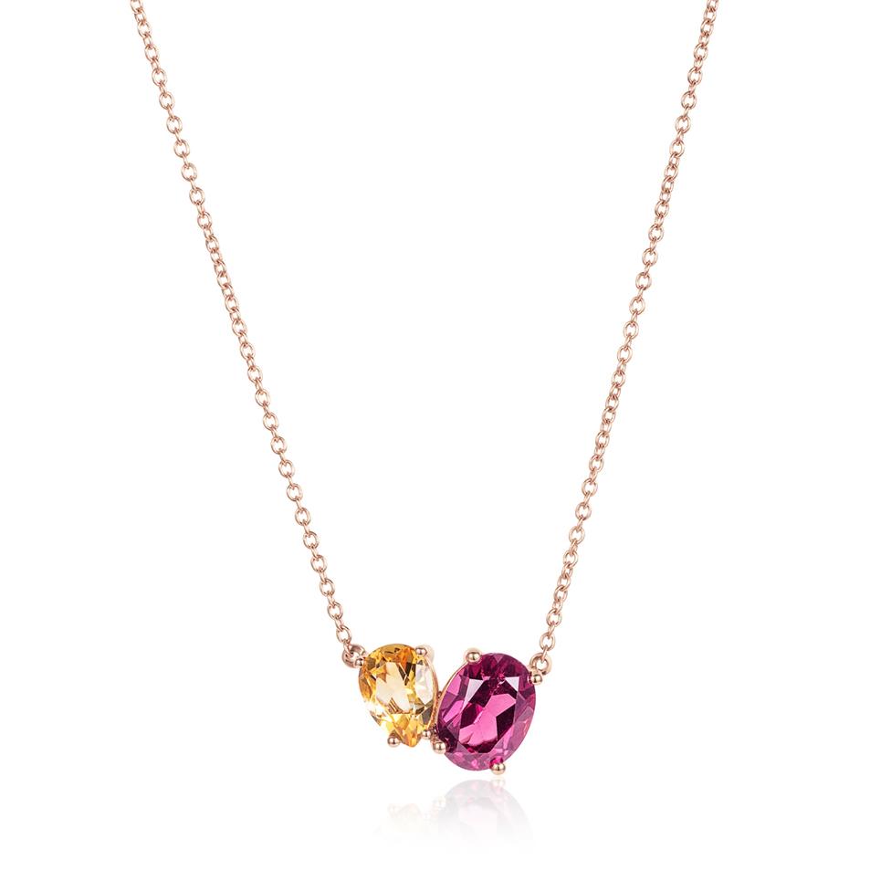 Toi Et Moi 18ct Rose Gold Citrine and Rhodolite Necklace Thumbnail Image 2