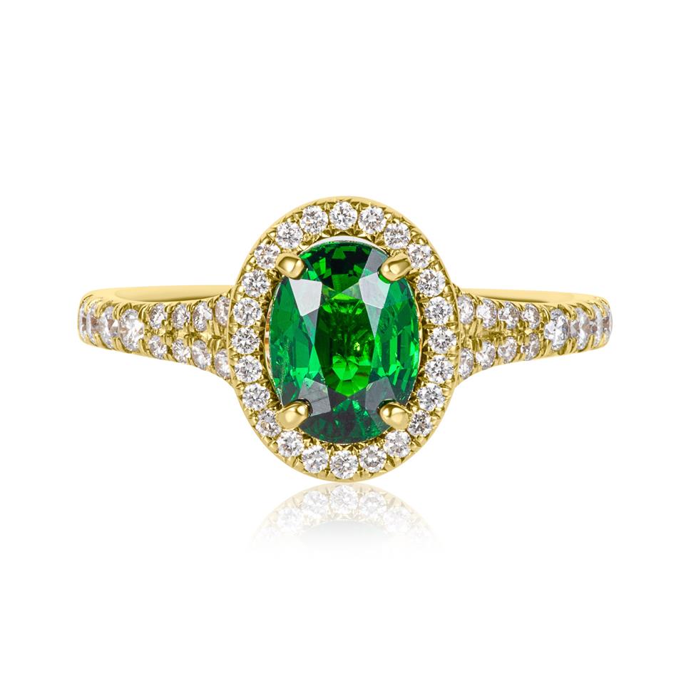 18ct Yellow Gold Oval Tsavorite and Diamond Cocktail Ring Thumbnail Image 1