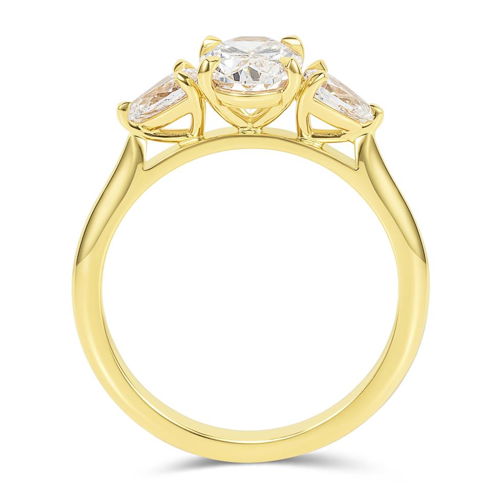 18ct Yellow Gold Oval and Pear Diamond Three Stone Engagement Ring 1.73ct Thumbnail Image 3