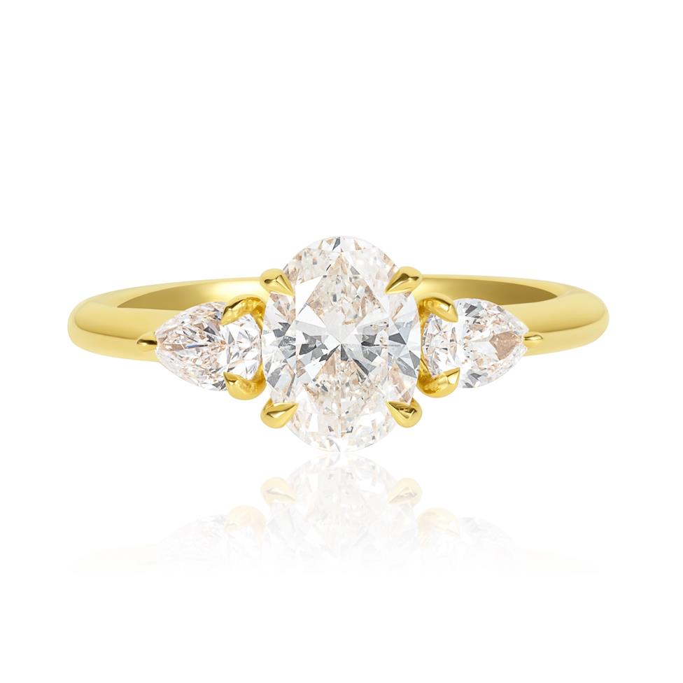 18ct Yellow Gold Oval and Pear Diamond Three Stone Engagement Ring 1.73ct Thumbnail Image 2