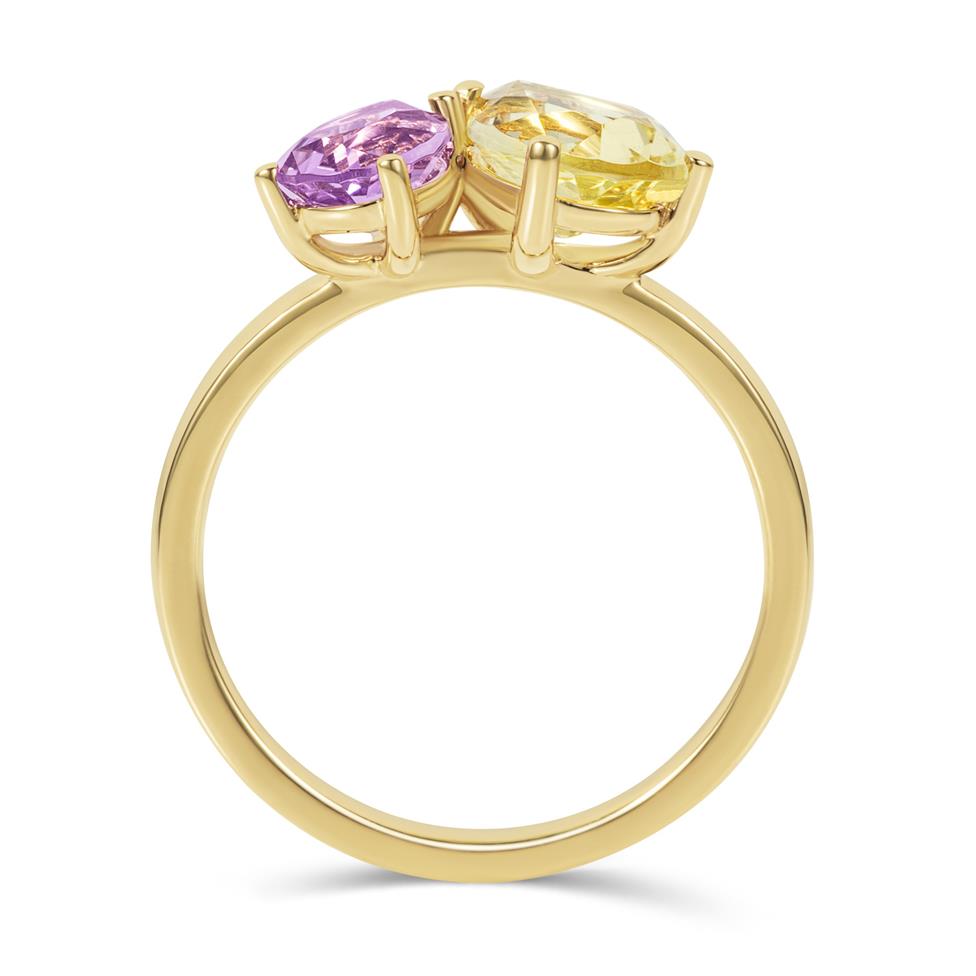 Toi Et Moi 18ct Yellow Gold Amethyst and Lemon Quartz Cocktail Ring Thumbnail Image 3