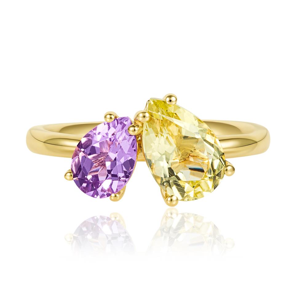 Toi Et Moi 18ct Yellow Gold Amethyst and Lemon Quartz Cocktail Ring Thumbnail Image 2