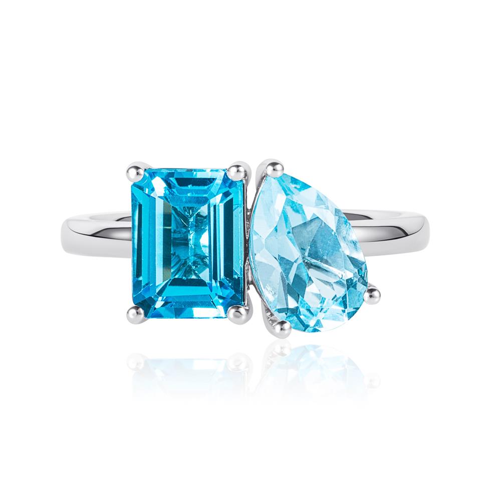 Toi Et Moi 18ct White Gold Blue Topaz Ring Thumbnail Image 2