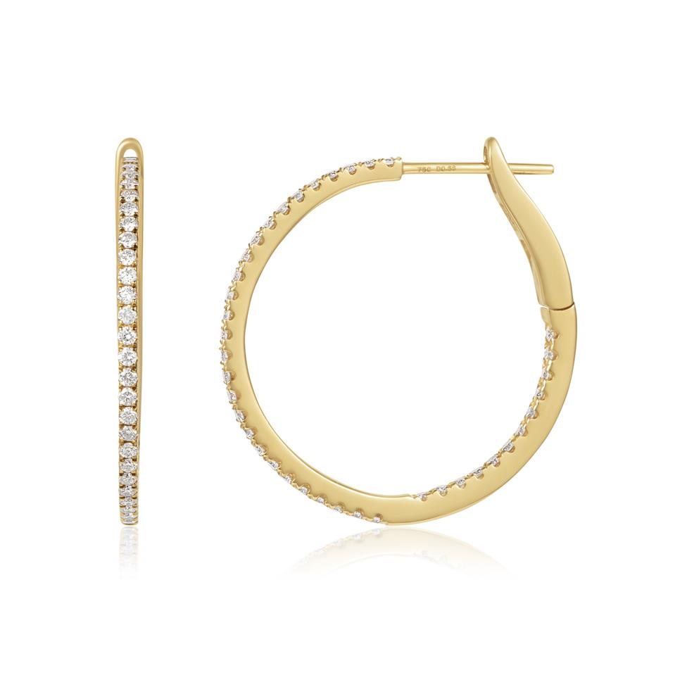 18ct Yellow Gold Diamond Hoop Earrings 25mm Thumbnail Image 0