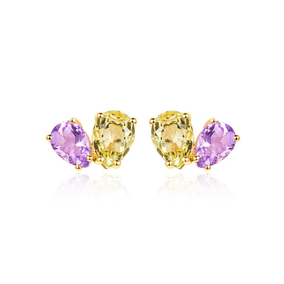 Toi Et Moi 18ct Yellow Gold Amethyst and Lemon Quartz Earrings Thumbnail Image 0