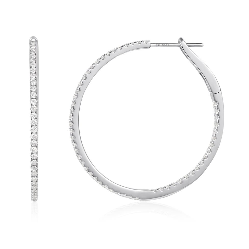18ct White Gold Diamond Hoop Earrings 32mm Thumbnail Image 0