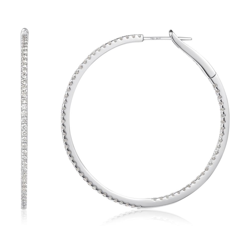 18ct White Gold Diamond Hoop Earrings 38mm Thumbnail Image 0