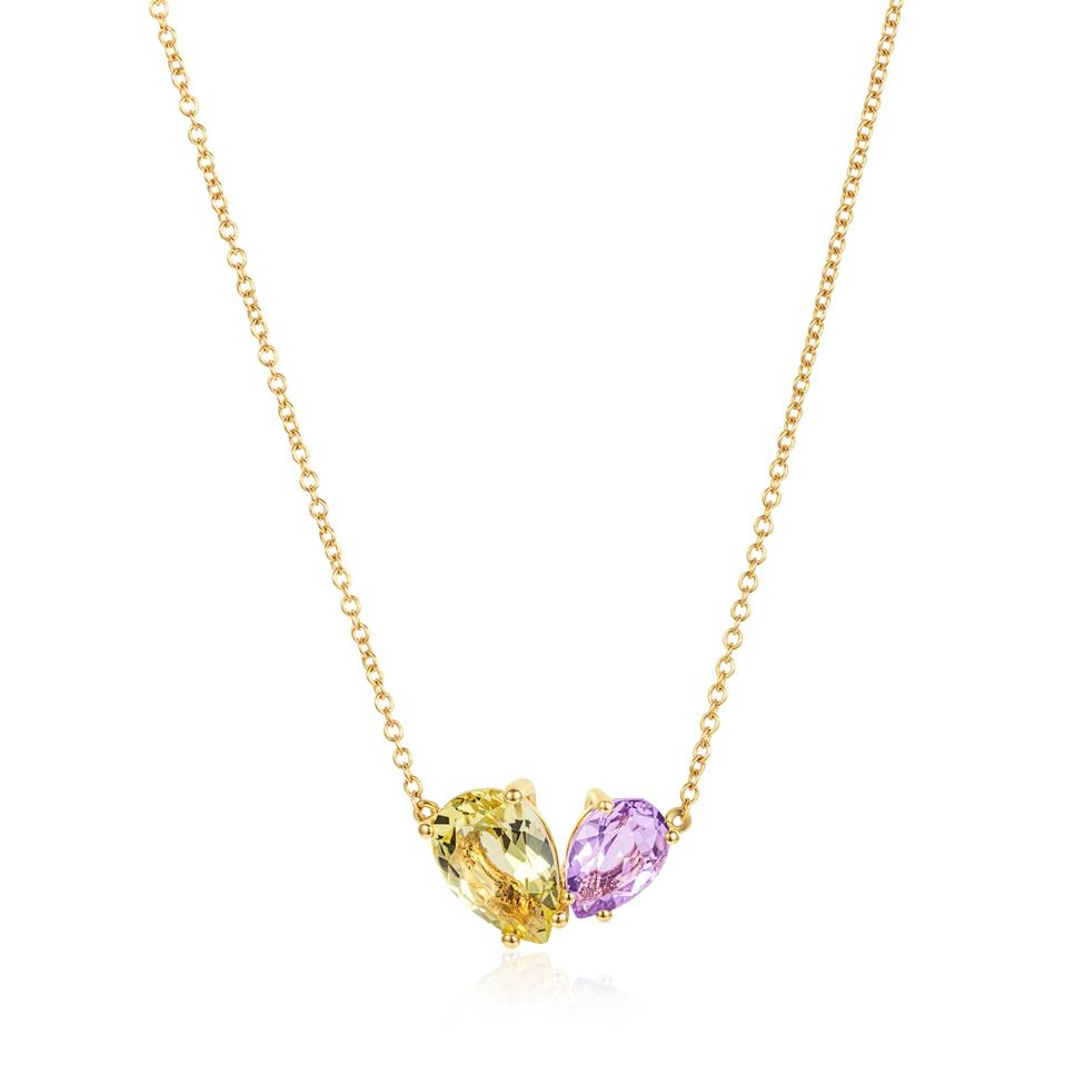 Toi Et Moi 18ct Yellow Gold Amethyst and Lemon Quartz Necklace Thumbnail Image 2