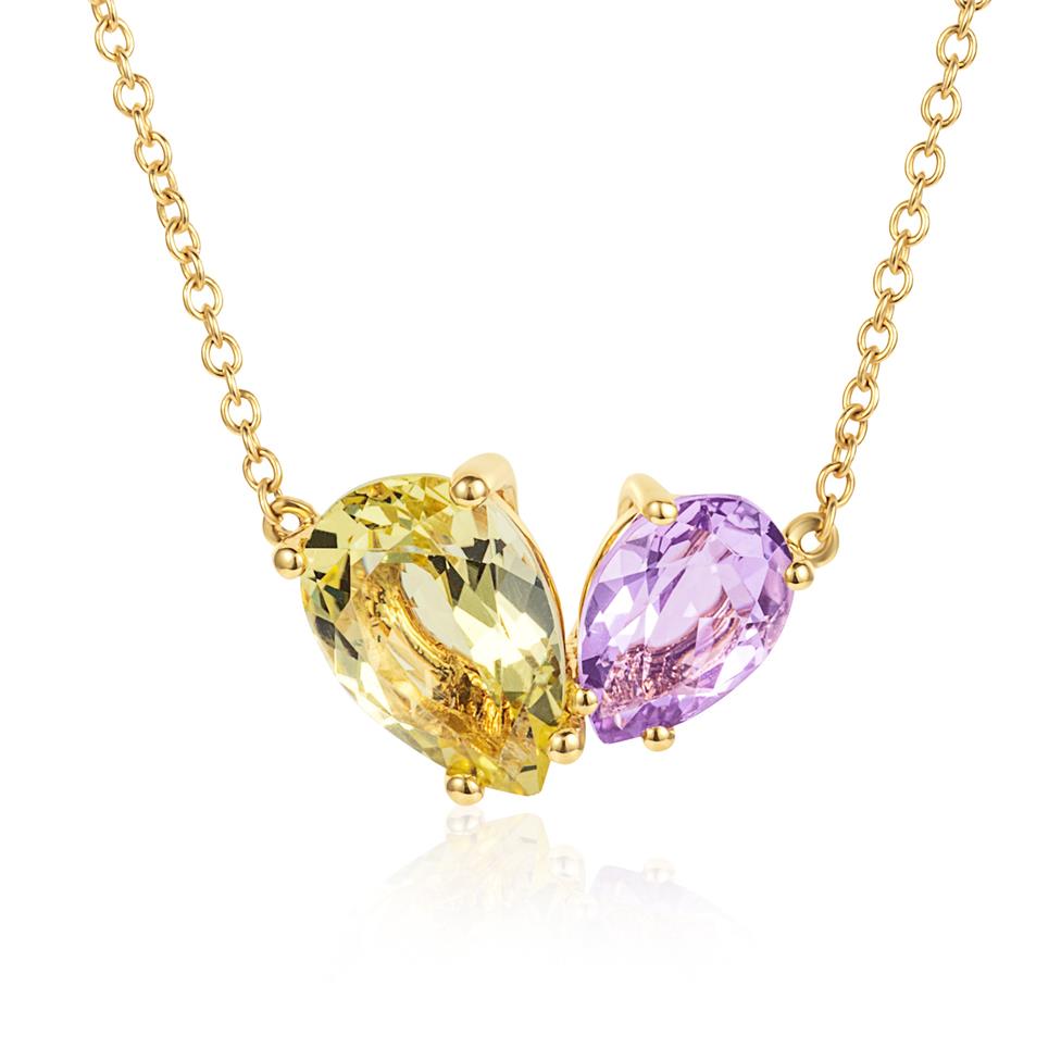 Toi Et Moi 18ct Yellow Gold Amethyst and Lemon Quartz Necklace Thumbnail Image 0