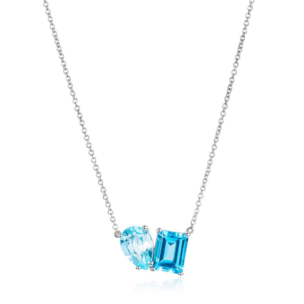 Toi Et Moi 18ct White Gold Blue Topaz Necklace Thumbnail Image 2