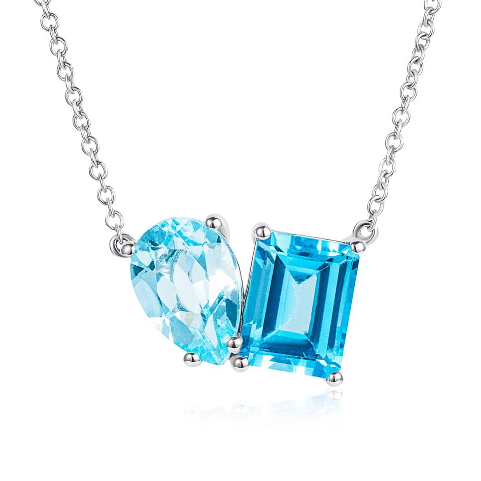 Toi Et Moi 18ct White Gold Blue Topaz Necklace Thumbnail Image 0