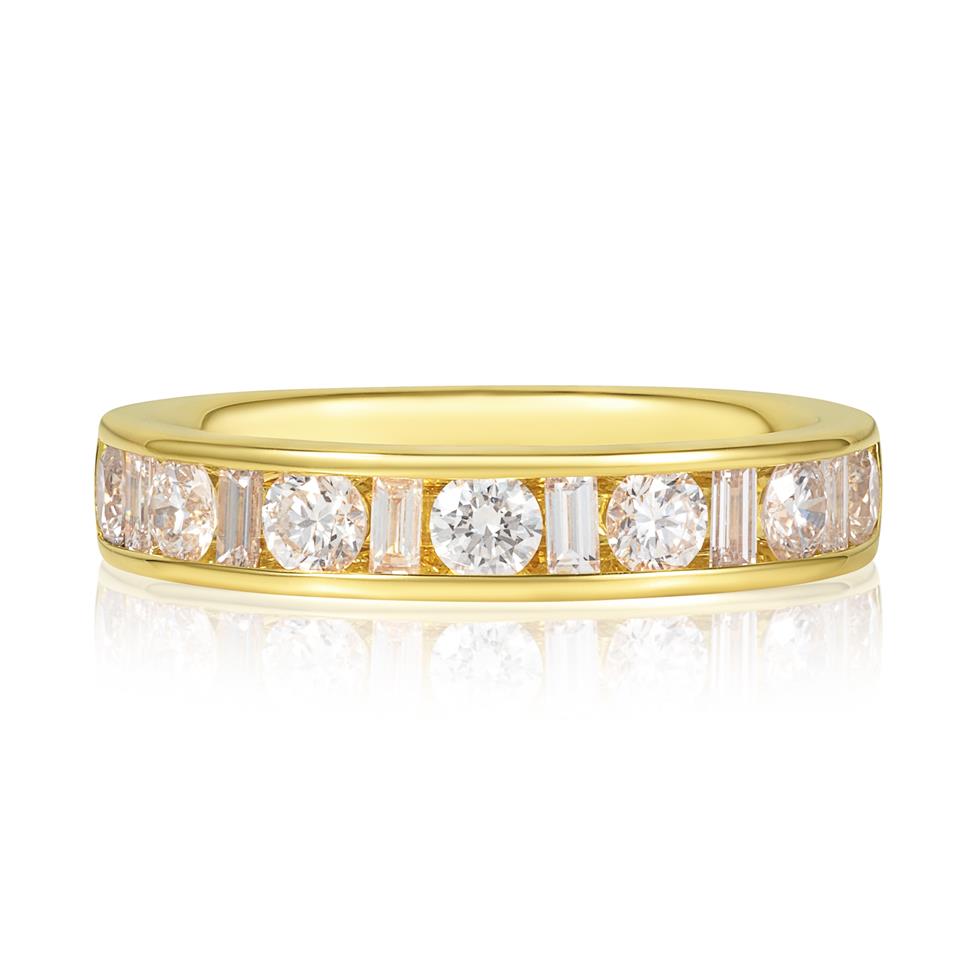 18ct Yellow Gold Alternating Baguette Cut Diamond Half Eternity Ring 1.00ct Thumbnail Image 1