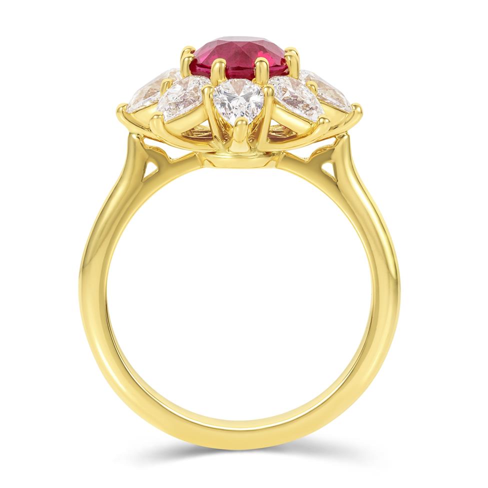 18ct Yellow Gold Ruby and Pear Diamond Cluster Ring Thumbnail Image 3