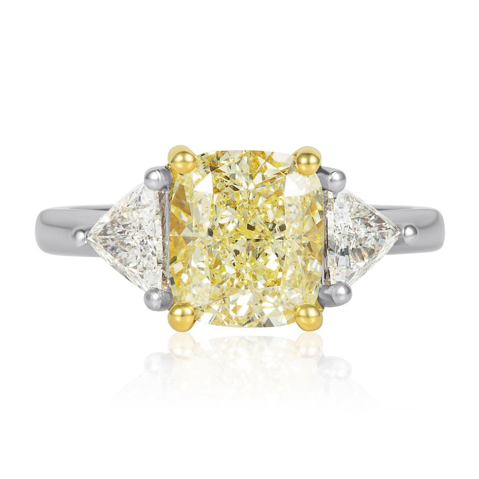 Platinum Yellow Cushion Diamond Engagement Ring 3.09ct Thumbnail Image 2